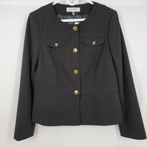 Kasper Lined Blazer Jacket 4 Button Black Gold Polyester Women's 8